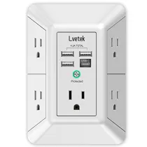 LVETEK 5-Outlet / 4-USB Port Wall Mount ...