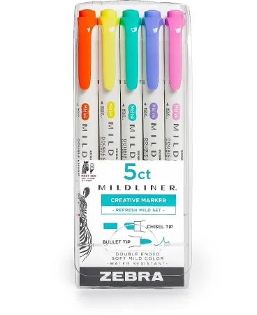 Zebra Mildliner Highlighter -Yellow Pack -WKT7-5C-RC - Smooth Pens